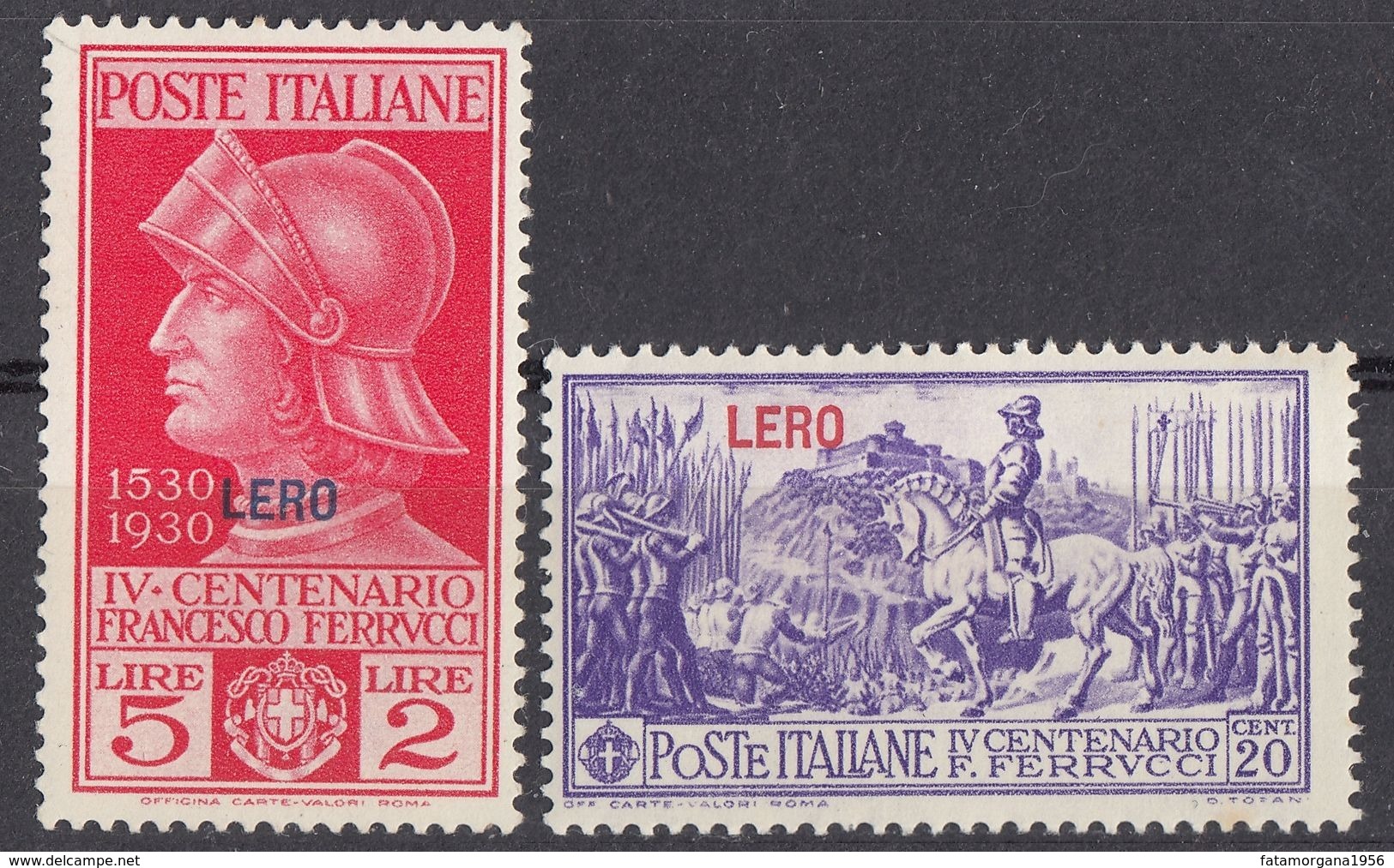 LERO, ISOLE ITALIANE DELL'EGEO - 1930 - Lotto Di 2 Valori Nuovi MH: Unificato 12 E 16. - Egeo (Lero)