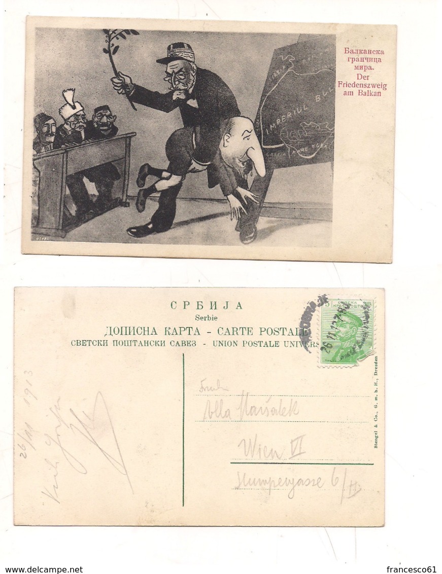 FB190 POSTCARD SERBIA MONTENEGRO 1913 STAMP Case Reali Umor Beograd Mark - Serbia