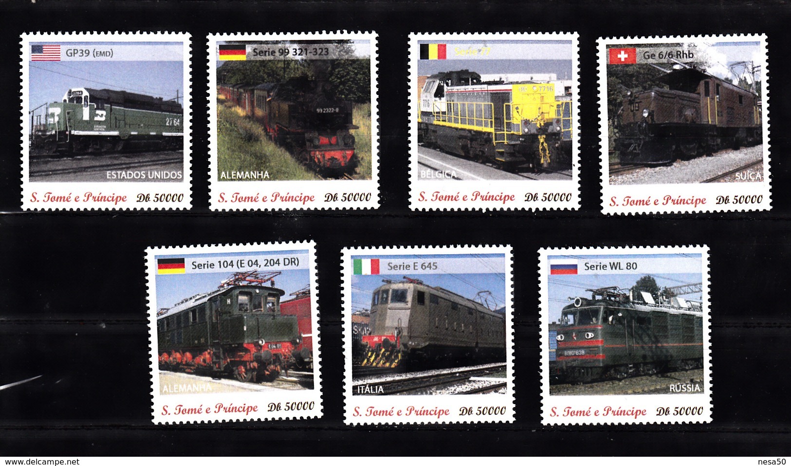 Trein, Train, Locomotive, EisenbahnSan Tome & Principe:  : 7 Treinen Uit UK, Duitsland, Belgie, Zwitserland, Italie, Rus - Treinen