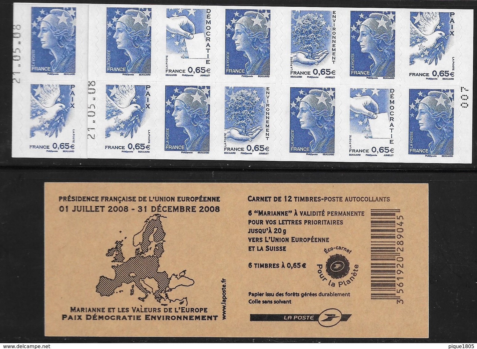 Carnet Europe 20g Beaujard Yt 1517 Daté 21.05.08 Avec N° D'ordre - Otros & Sin Clasificación