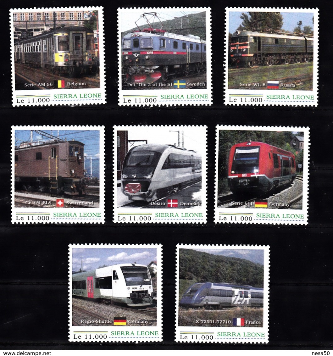 Trein, Train, Locomotive, Eisenbahn: Sierra Leone: 8 Treinen Uit Belgie, Zweden, Rusland, Zwitserland, Denemarken,France - Eisenbahnen