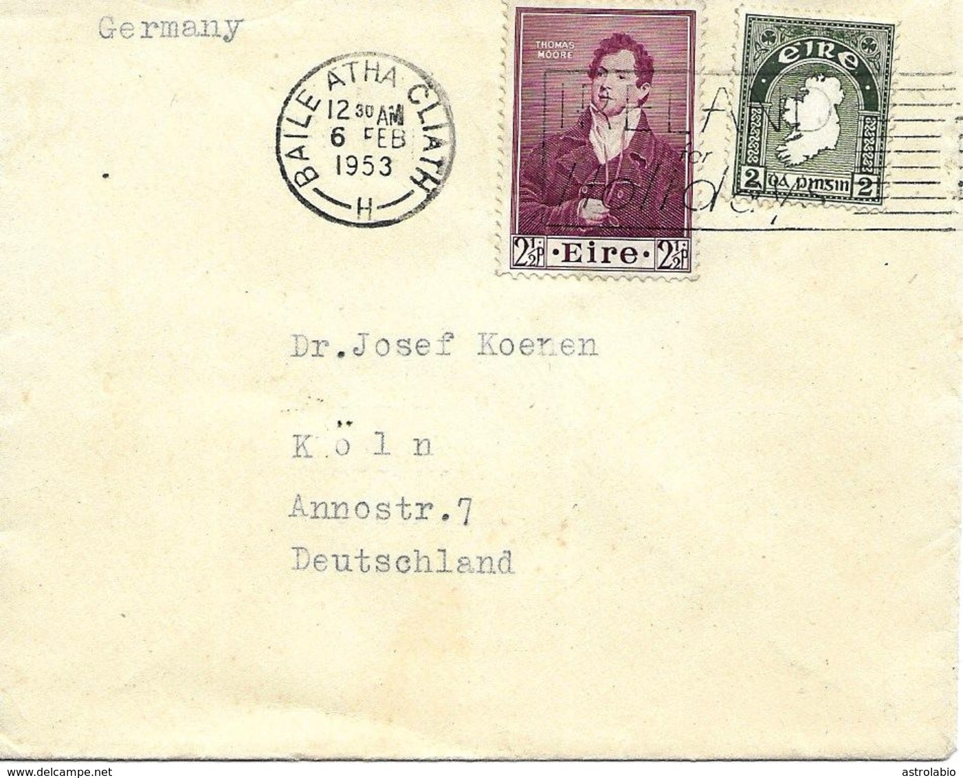 Baile Atha Sur Lettre Vers Allemagne 1953 Cover, Brief - Covers & Documents