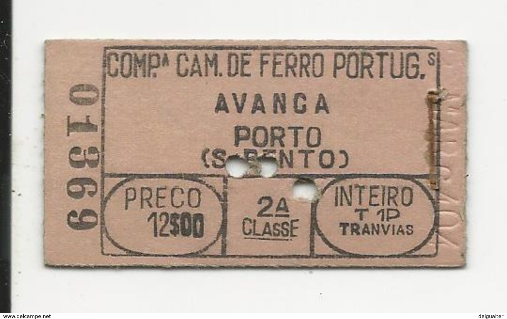 Ticket - Portugal - Companhia Caminhos De Ferro Portugueses - Avanca - Inteiro - 2ª Classe - Europa