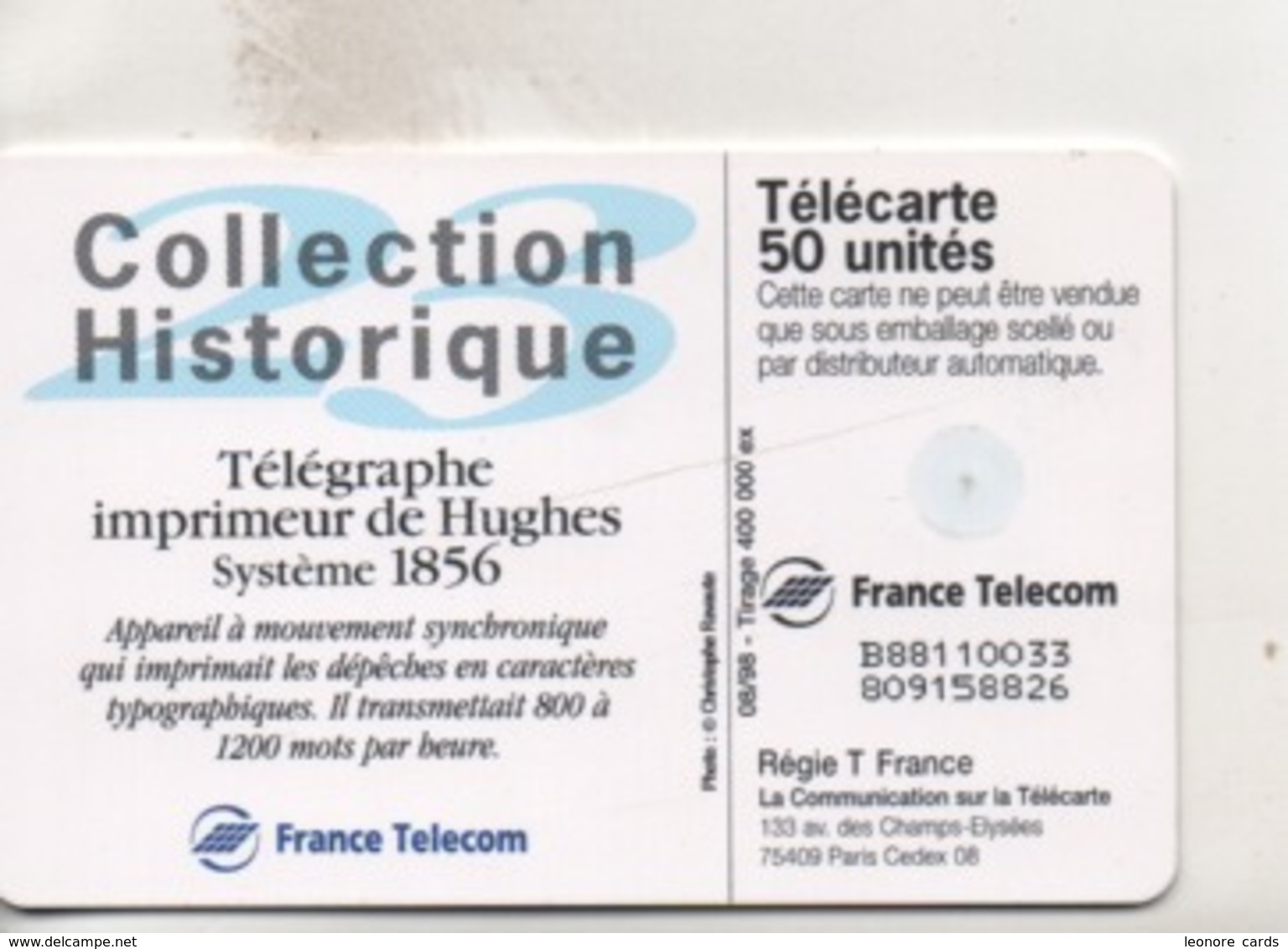 Télécartes.Télégraphe Imprimeur De Hugues.système 1856  50U - Téléphones