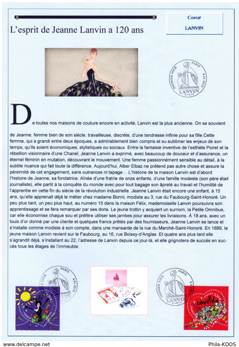 " SAINT VALENTIN / COEURS LANVIN / AMOUR " Sur A4 1er Jour De 2010 N° YT 4431 4432 Parfait état FDC - 2010-2019