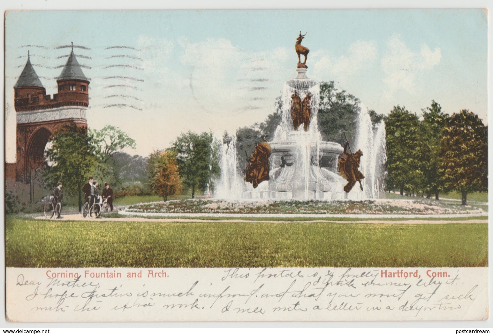 Hartford CT 1910 Fountain And Arch Postcard - Hartford