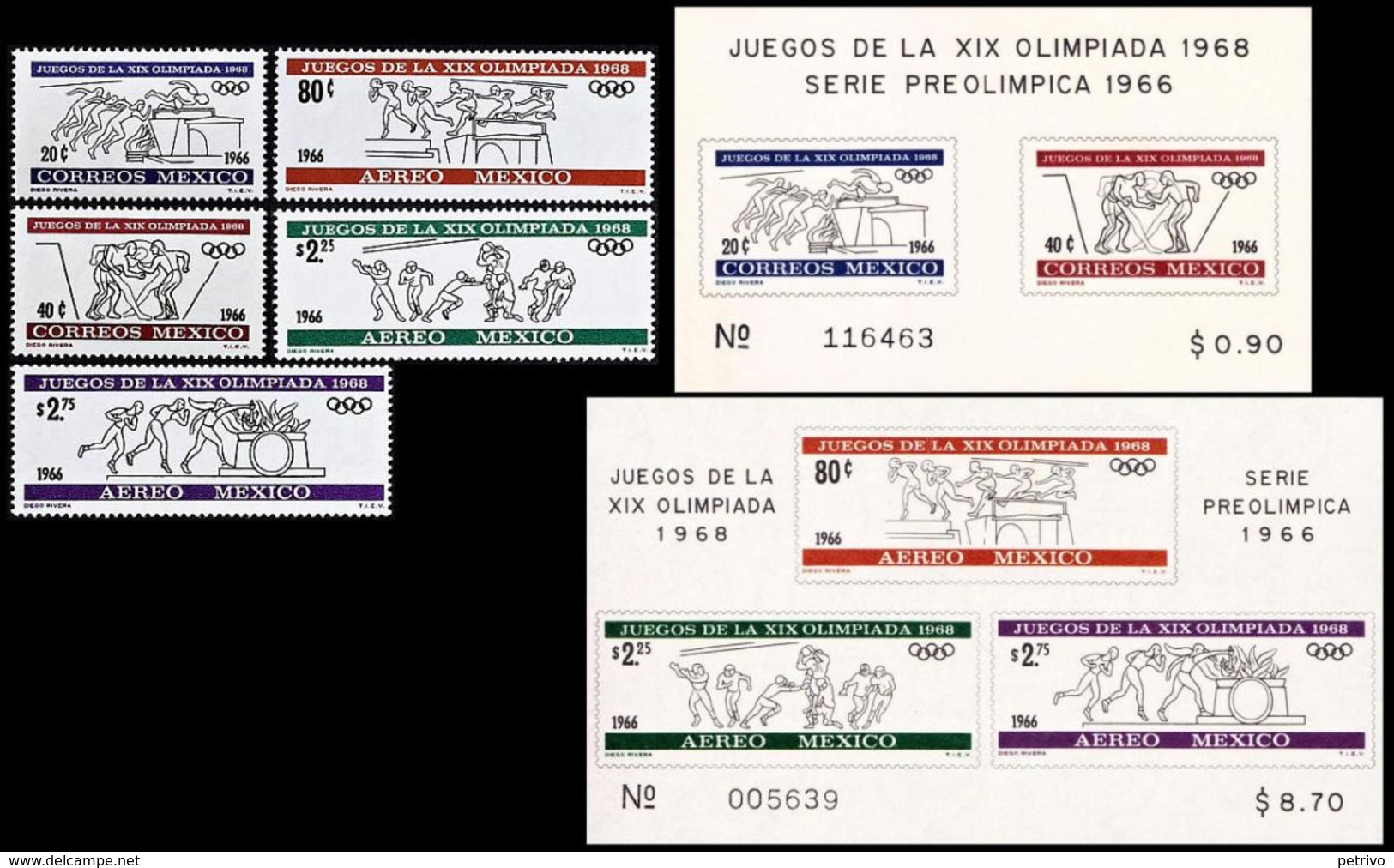 ** Mexico - 1966 - Olympic Games 1968 - Mi. 1214-8, Bl. 5-6 - Estate 1968: Messico