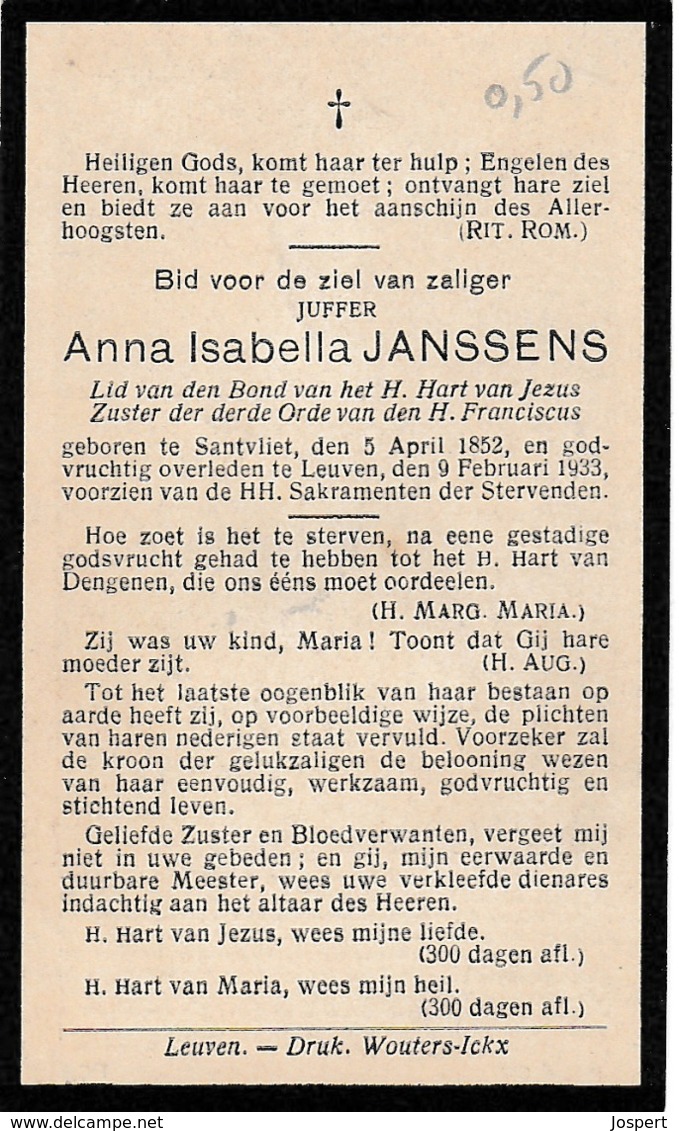 Zandvliet,Santvliet,1933, Joanna Janssens, Huybrechts - Images Religieuses