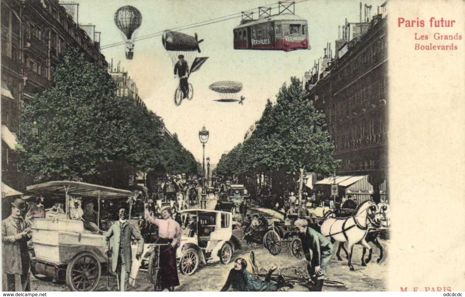 Illustrateur Paris Futur Les Grands Boulevards Montgolfiere Tram Aérien Velo  Volant..RV - Sets And Collections