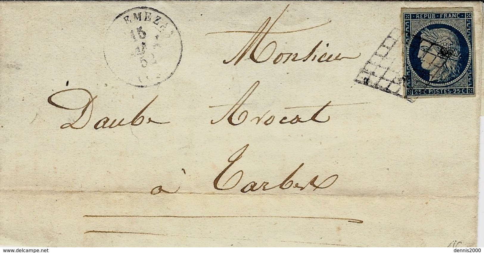 1854- Enveloppe De LANNEMEZAN ( Hautes Pyrénées  ) Cad T15 Affr. N°4 Grille ( 4 Marges ) - 1849-1876: Periodo Classico