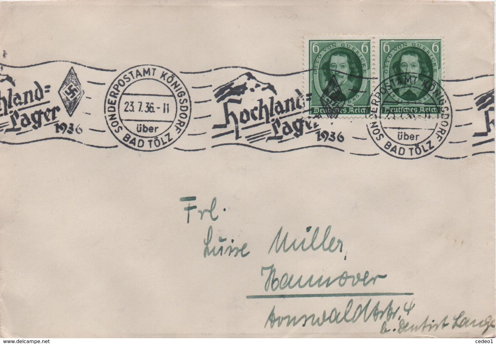 ENVELOPPE  DEUTSCHES REICH   1936 - Lettres & Documents