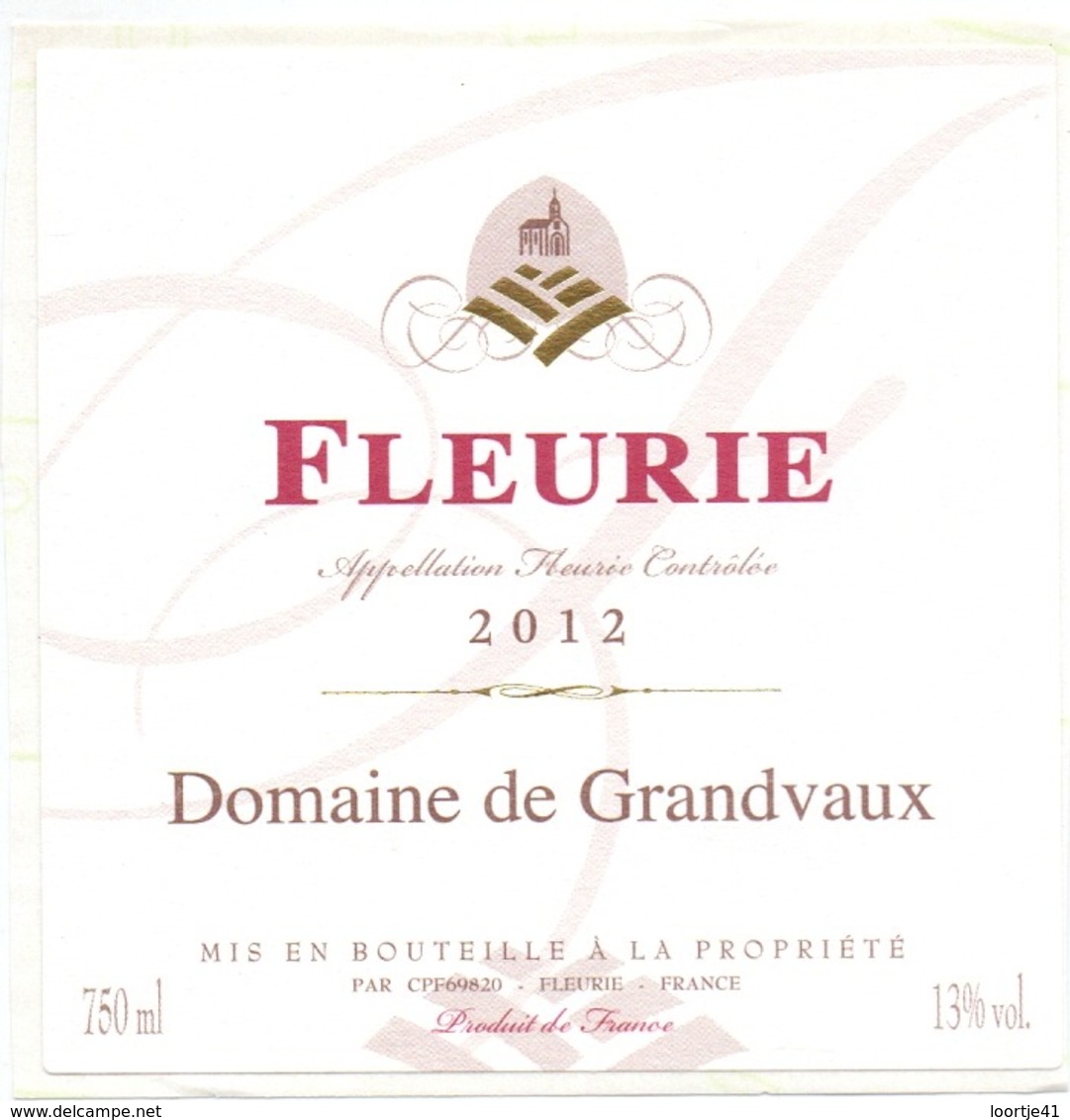 Etiket Etiquette Sticker Zelfklever - Vin - Wijn - Fleurie 2012 - Domaine De Grandvaux - Autres & Non Classés