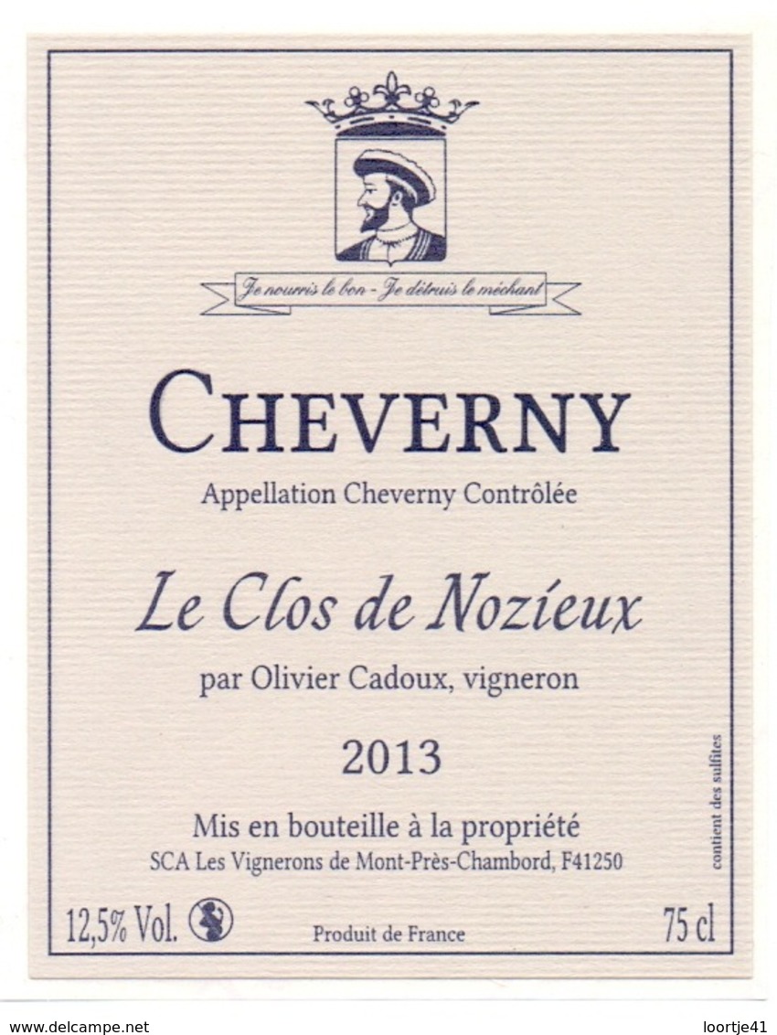 Etiket Etiquette Sticker Zelfklever - Vin - Wijn - Cheverny - 2013 - Le Clos De Nozieux - Autres & Non Classés