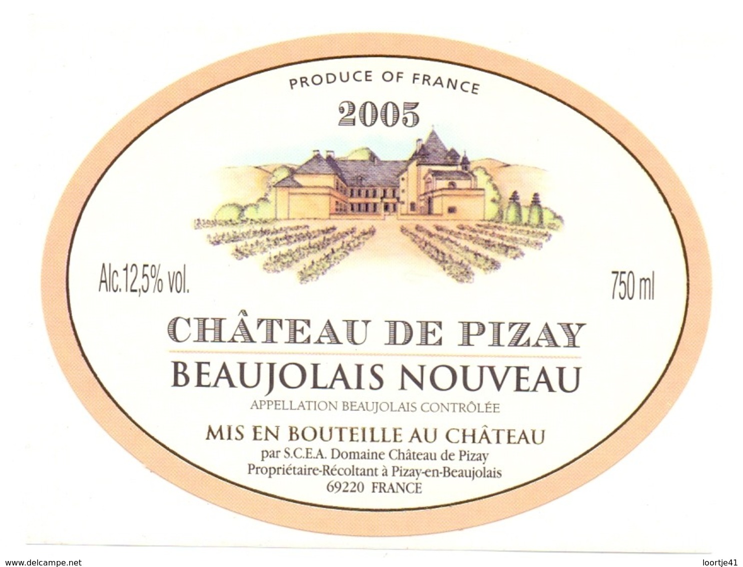 Etiket Etiquette Sticker Zelfklever - Vin - Wijn - Beaujolais Nouveau - Chateau De Pizay 2005 - Beaujolais