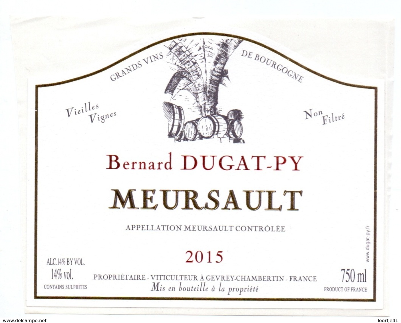 Etiket Etiquette Sticker Zelfklever - Vin - Wijn - Bourgogne - Meursault - Bernard Dugat Py - 2015 - Bourgogne