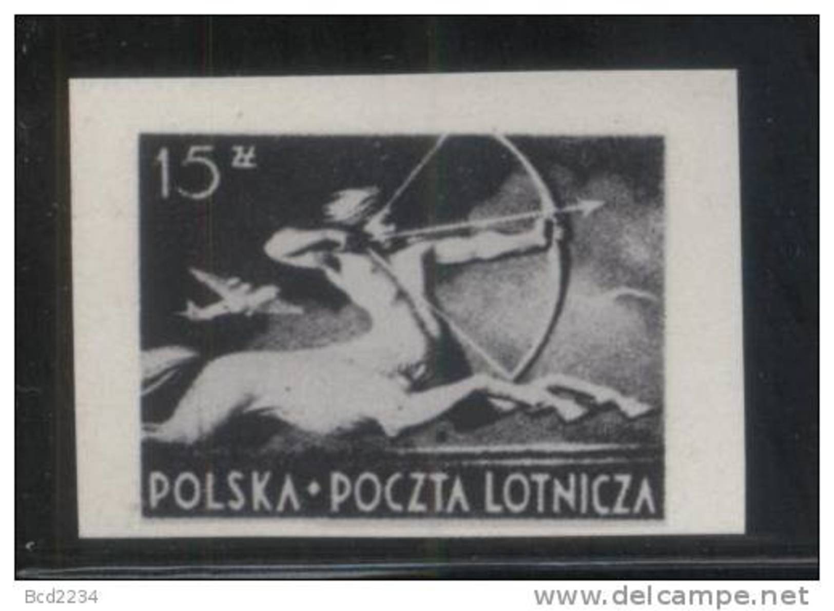 POLAND 1948 CENTAUR AIRMAIL ISSUE BLACK PRINT NHM Half Man Horse Greek Mythology Archer Archery Greece Planes - Proofs & Reprints