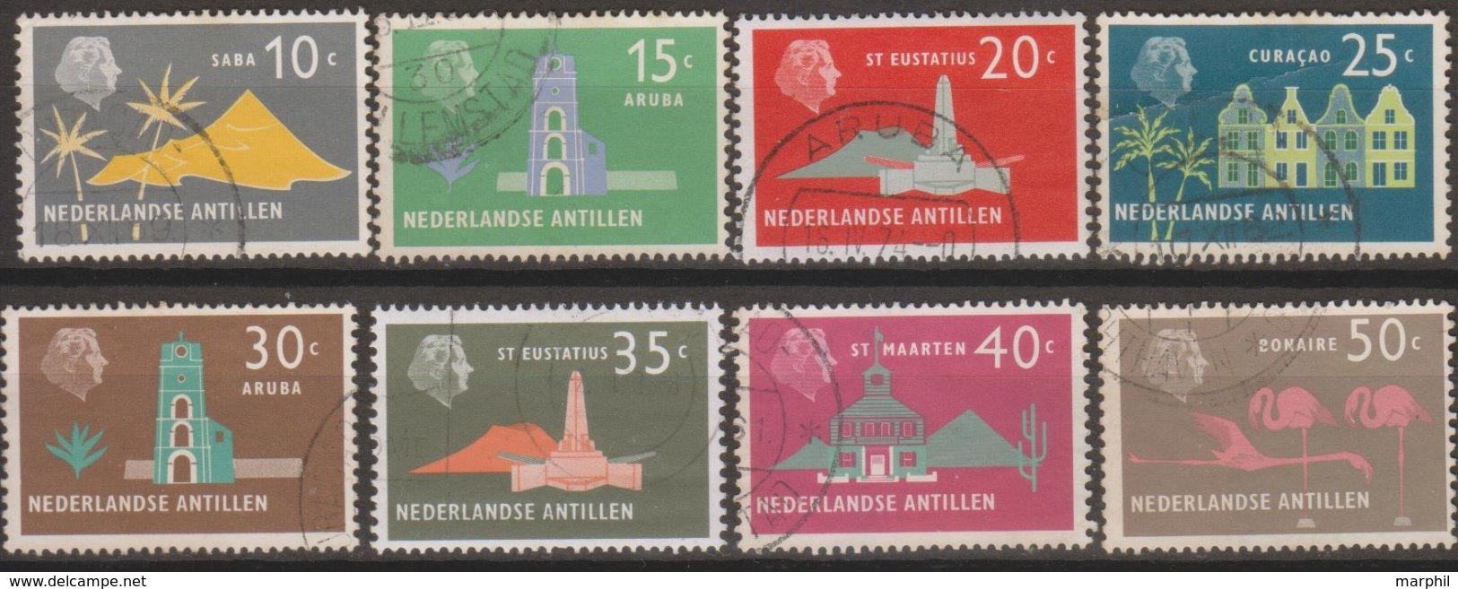 Antille Olandesi 1958 Selezione 8v (o) - Curaçao, Antille Olandesi, Aruba