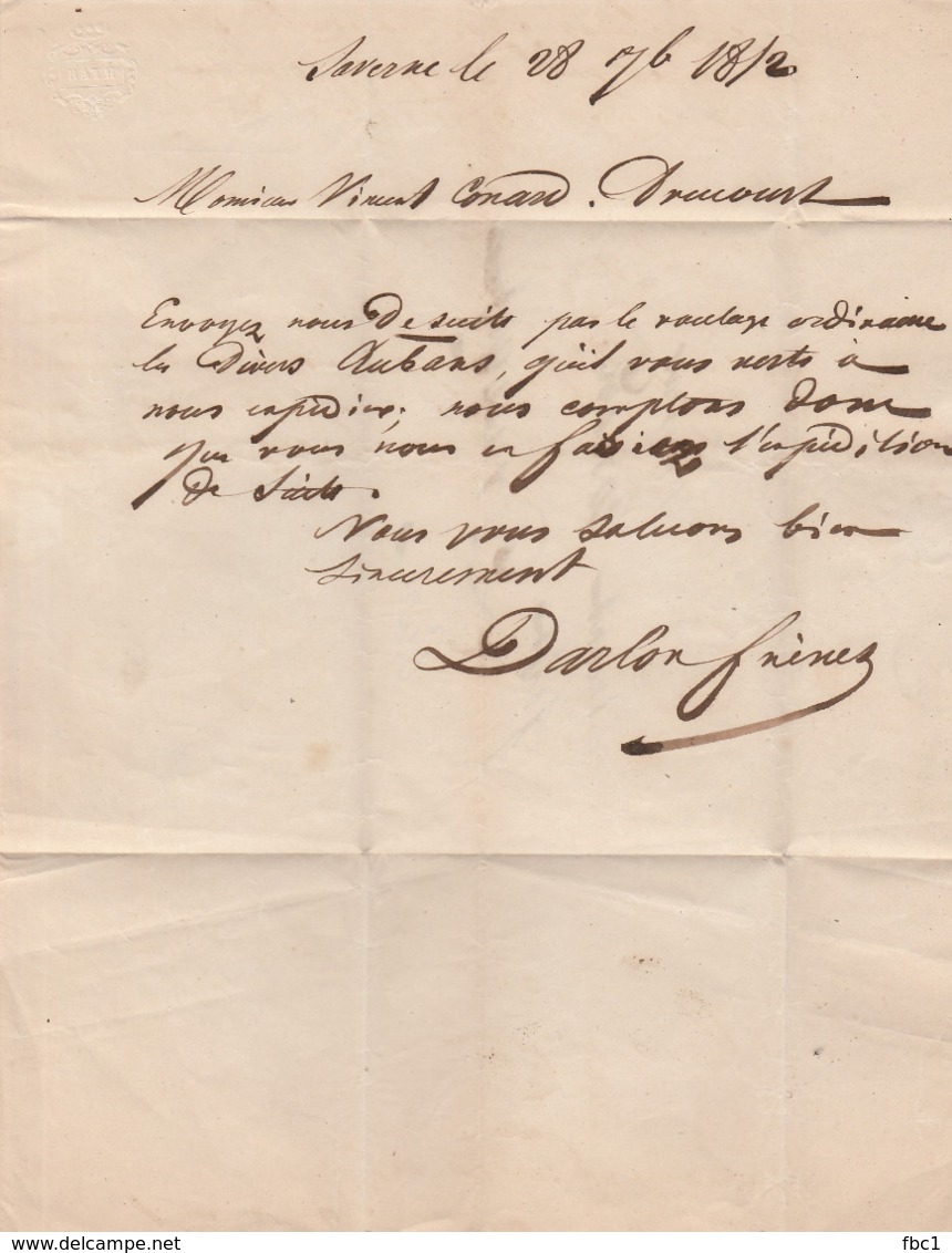 Bas-Rhin - Saverne - LAC Taxée - 29/09/1852 Vers Drucourt - (Lettre De Darlon Frères) - 1849-1876: Période Classique