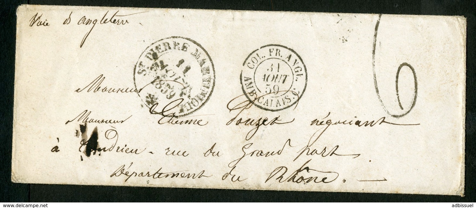 1859 C-à-d "ST PIERRE MARTINIQUE 11/8/59" Sur Env. Avec Son Texte, Adressée En France Avec La Taxe Tampon "6" - Briefe U. Dokumente