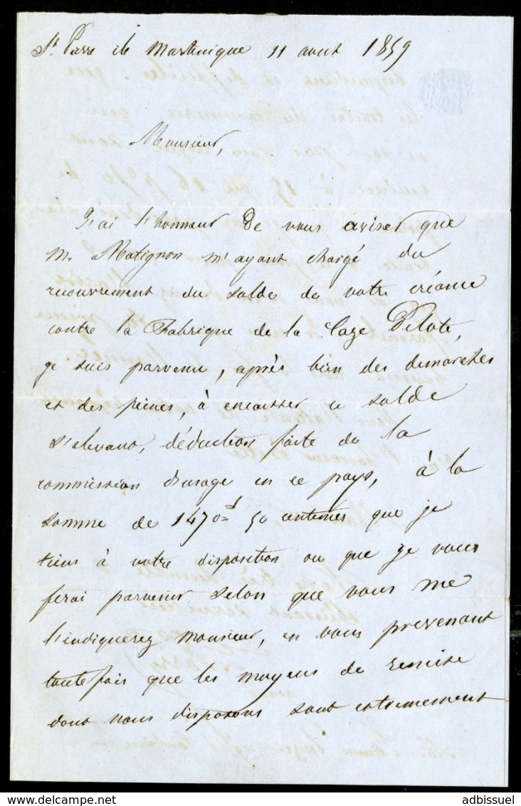 1859 C-à-d "ST PIERRE MARTINIQUE 11/8/59" Sur Env. Avec Son Texte, Adressée En France Avec La Taxe Tampon "6" - Briefe U. Dokumente