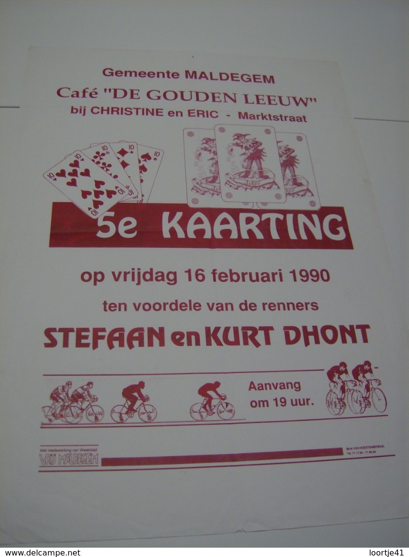 Affiche Poster - Maldegem Café De Gouden Leeuw - Kaarting 16 Februari 1990 - Affiches