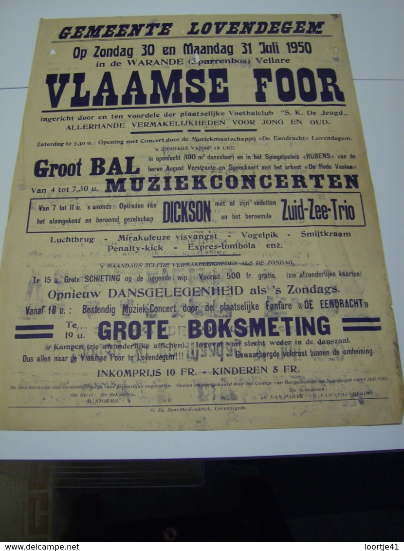 Affiche Poster - Vlaamse Foor Lovendegem - 30 Juli 1950 - Affiches