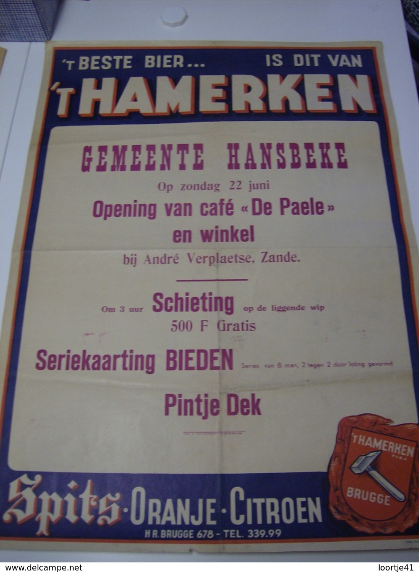 Affiche Poster - Hansbeke Opening Café De Paele Bij Andre Verplaetse - Pub Reclame Bier 't Hamerken Brugge - Affiches