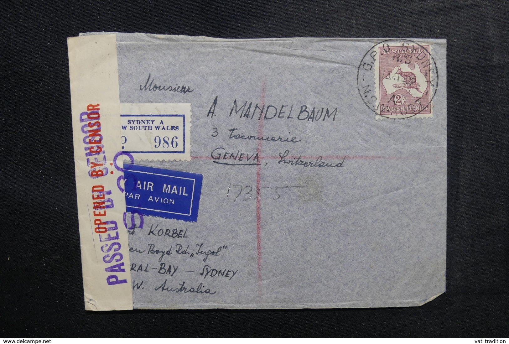 AUSTRALIE - Enveloppe En Recommandé De Sydney Pour La Suisse En 1940 Avec Contrôle Postal - L 48154 - Brieven En Documenten