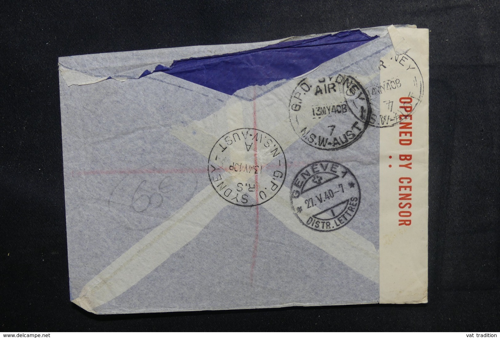 AUSTRALIE - Enveloppe En Recommandé De Sydney Pour La Suisse En 1940 Avec Contrôle Postal - L 48154 - Covers & Documents