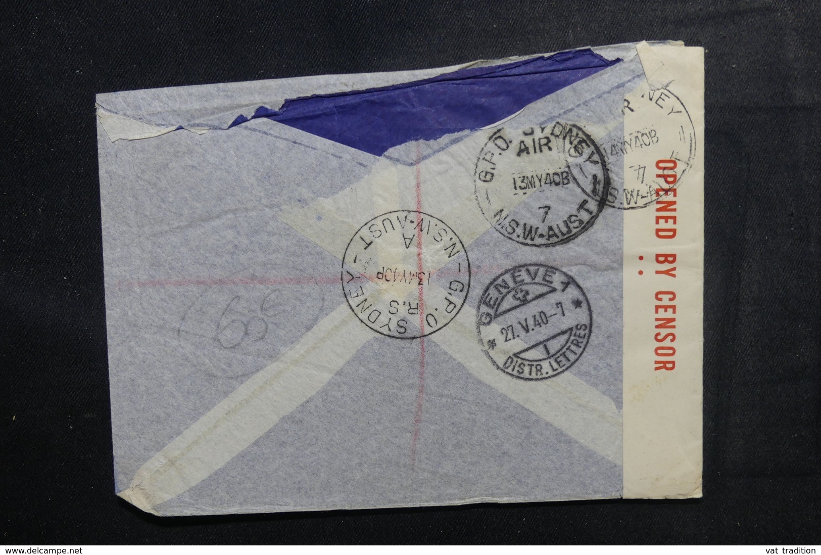 AUSTRALIE - Enveloppe En Recommandé De Sydney Pour La Suisse En 1940 Avec Contrôle Postal - L 48154 - Brieven En Documenten