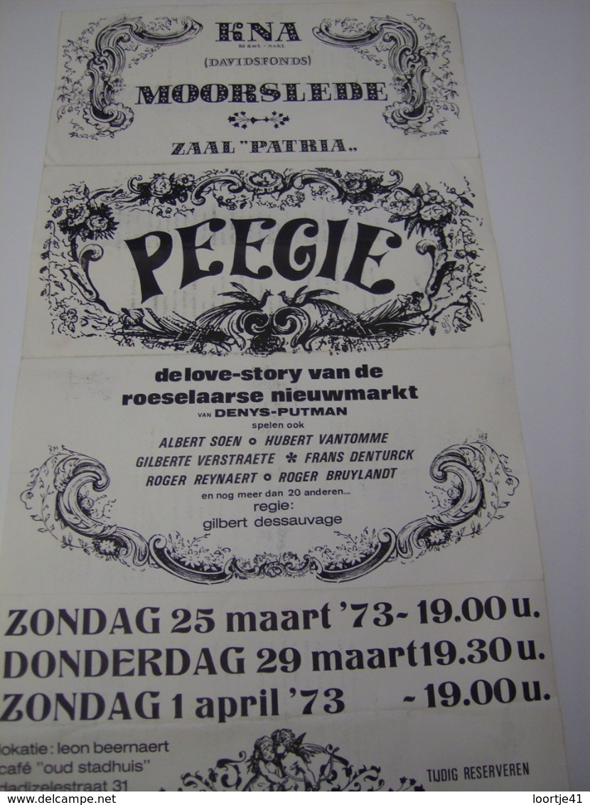 Affiche Poster - Toneel Peegie - K.N.A. Moorslede - Zaal Patria - 1973 - Affiches