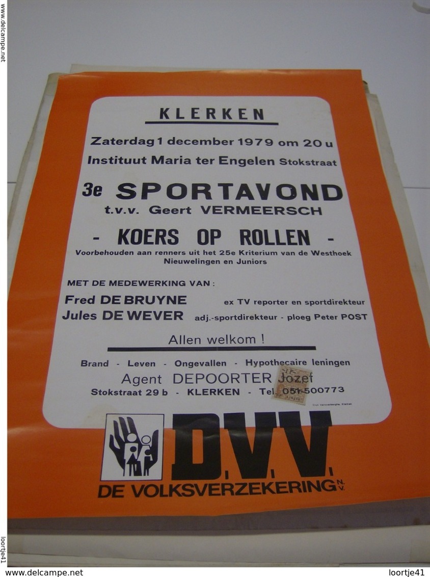 Affiche Poster - Klerken - Sportavond Koers Op Rollen Tvv Geert Vermeersch 1979 - Affiches