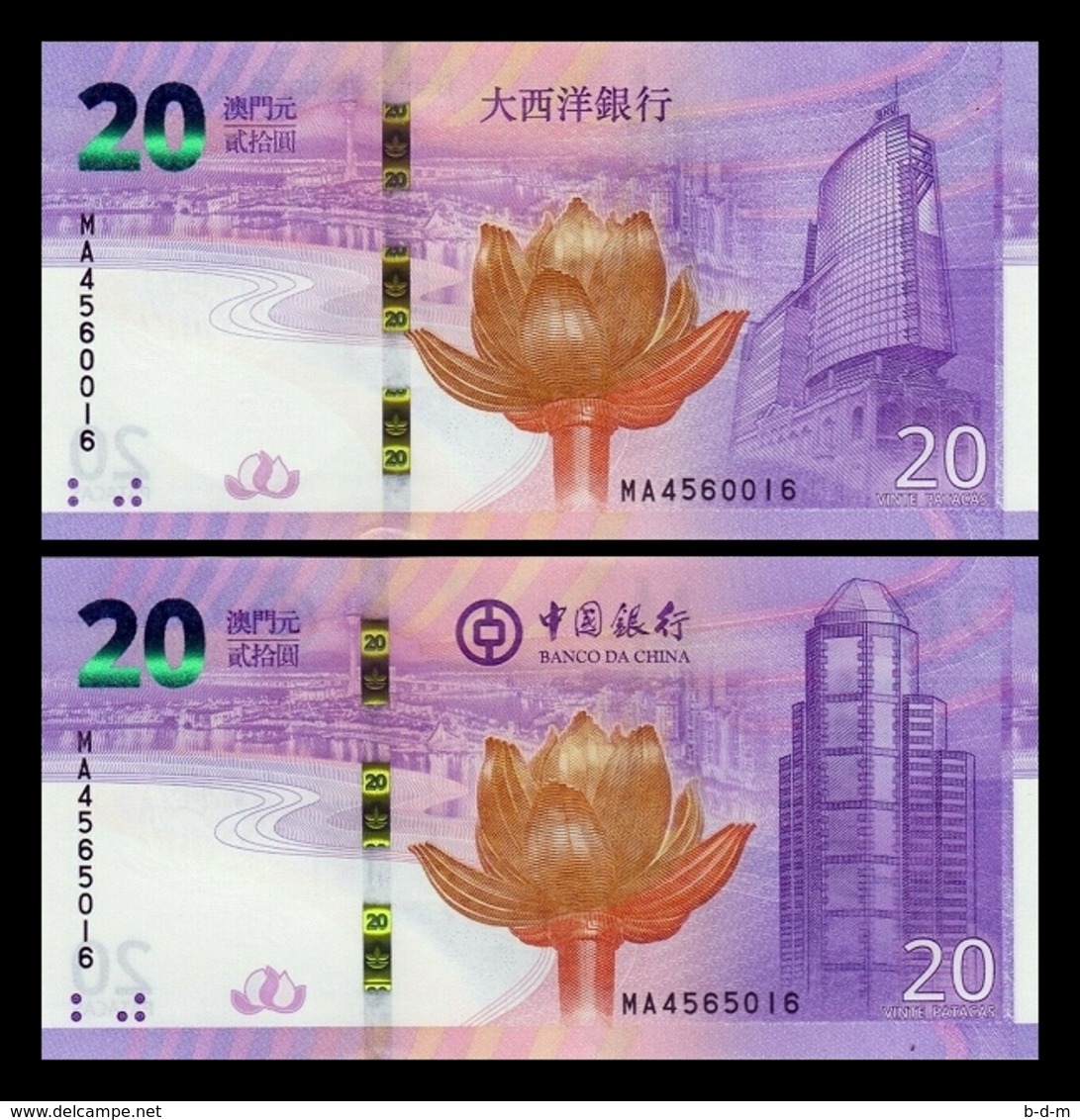 Macao Macau Set 2 Banknotes 20 Patacas 2019 Pick New SC UNC - Macao