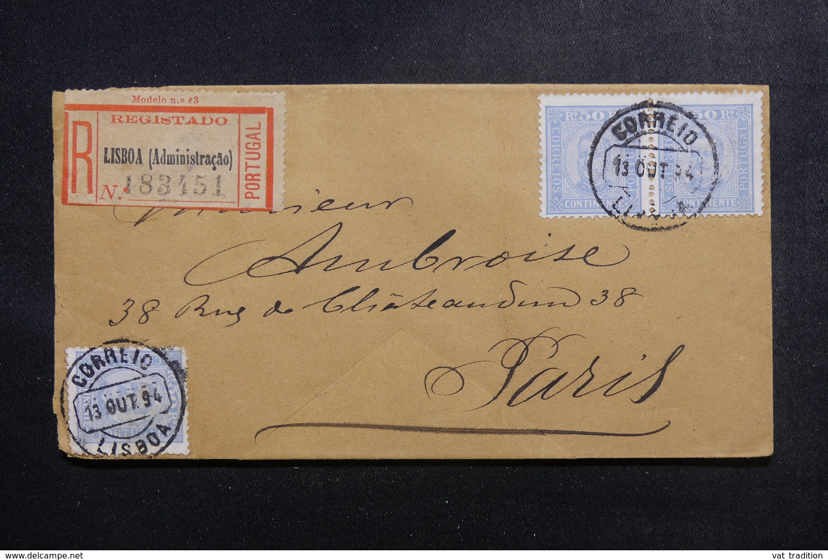 PORTUGAL - Enveloppe En Recommandé De Lisbonne Pour Paris En 1894, Affranchissement Plaisant - L 48175 - Storia Postale