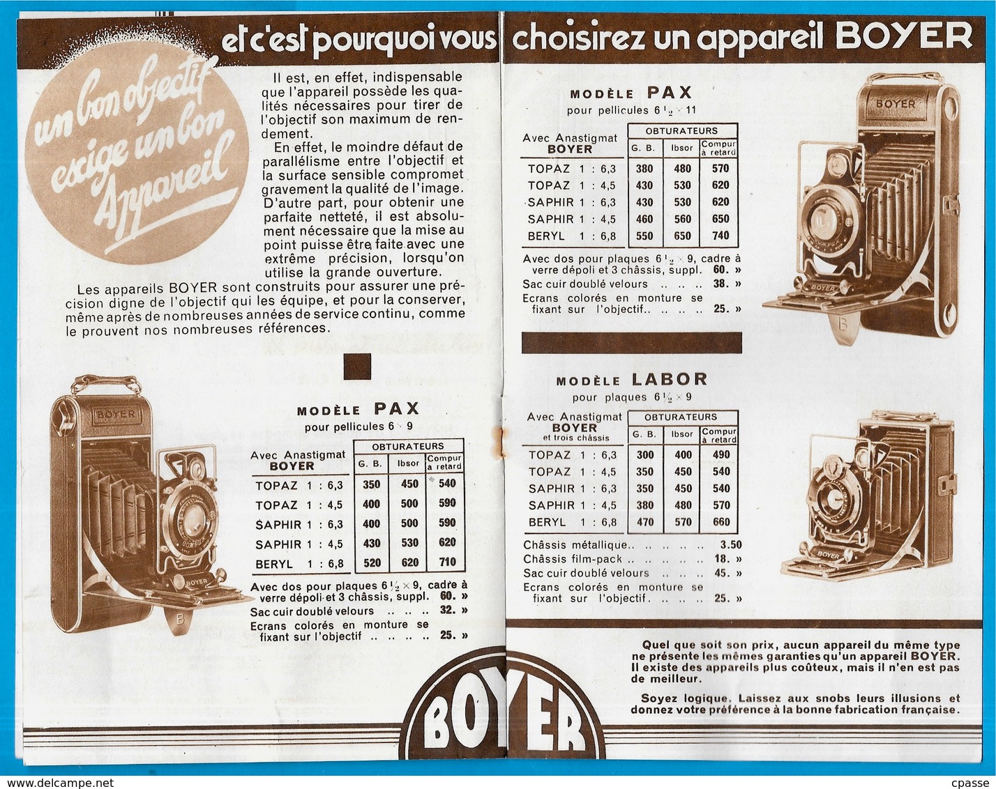 Prospectus Commercial Photo Photographie Appareil Objectif BOYER ** Folding Publicité - 1900 – 1949