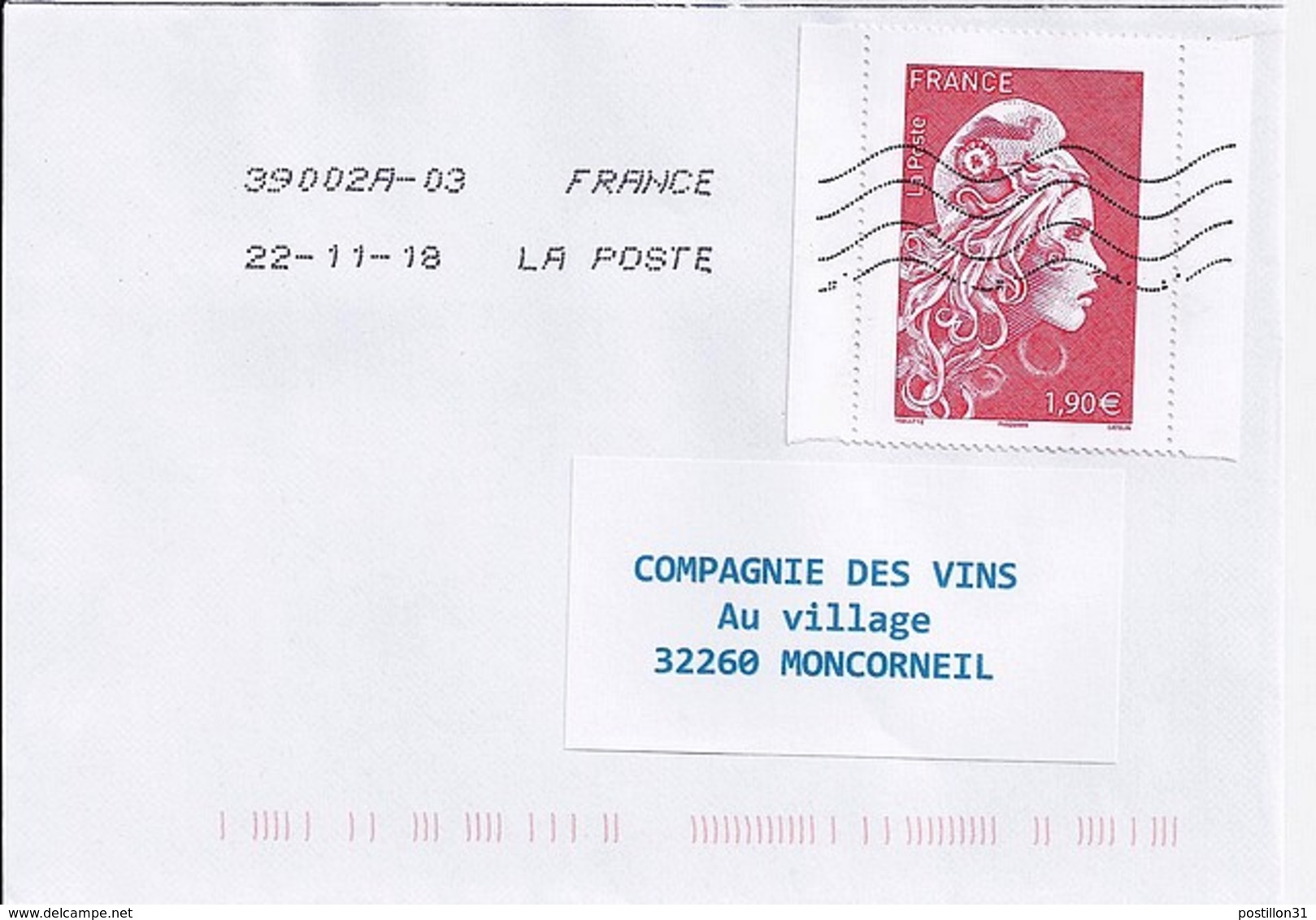 MARIANNE L'ENGAGEE N° 5287 Du Carnet 1525A SUR LETTRE DU 22.11.18 - 2018-2023 Marianne L'Engagée
