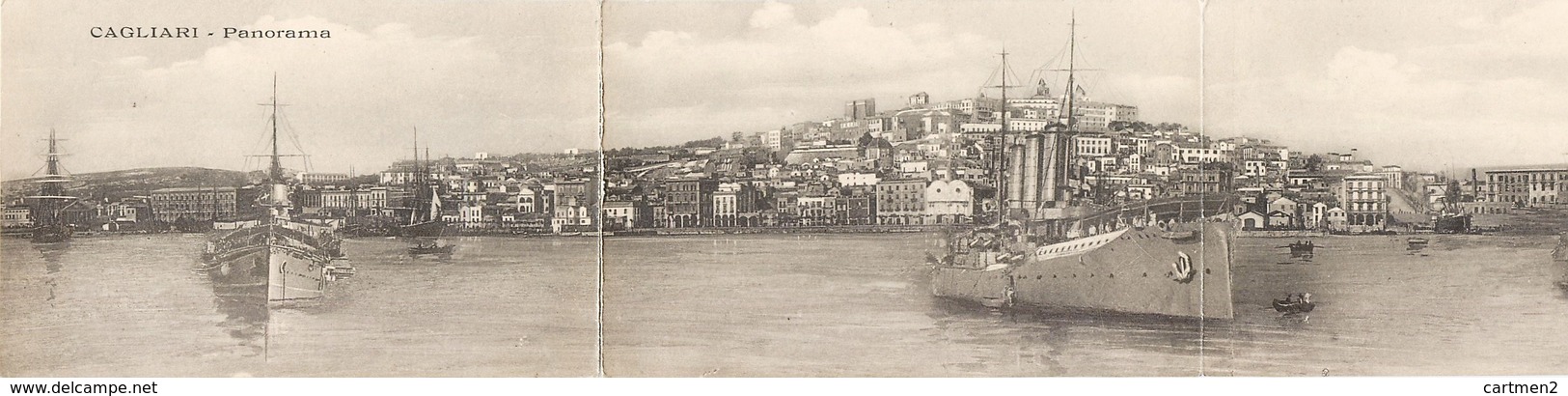 CAGLIARI GRAND PANORAMA 43 X 9 CM BATEAU BOAT MILITAIRE ITALIA SARDEGNA  1913 - Cagliari