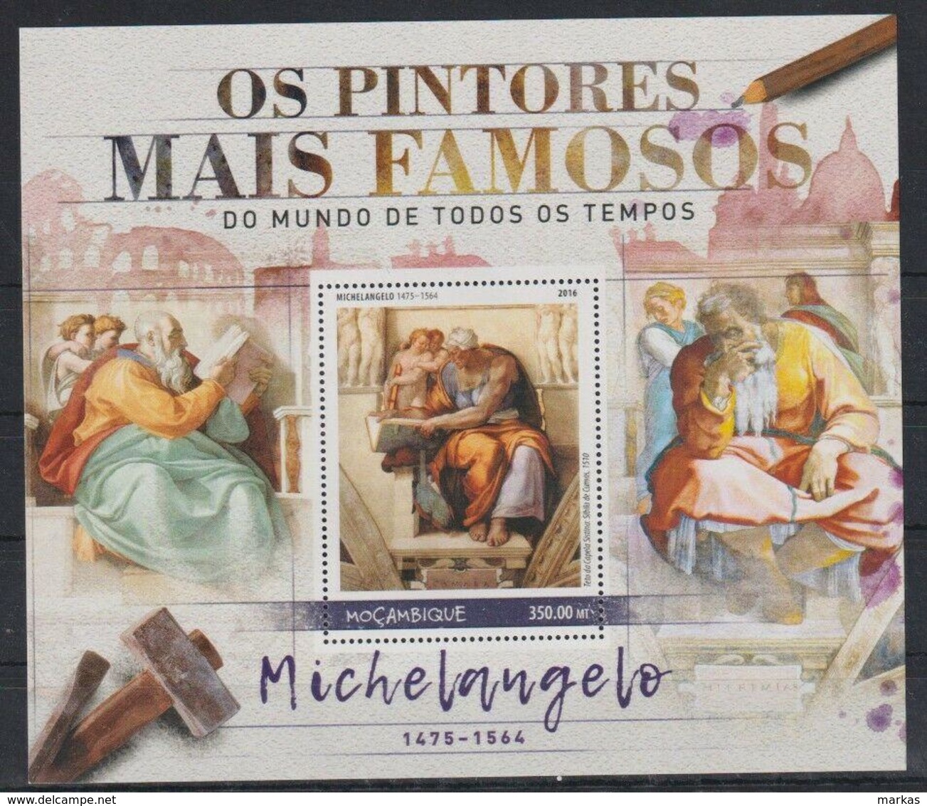 A314. Mozambique - MNH - 2016 - Art - Paintings - Michelangelo - Bl. - Altri & Non Classificati