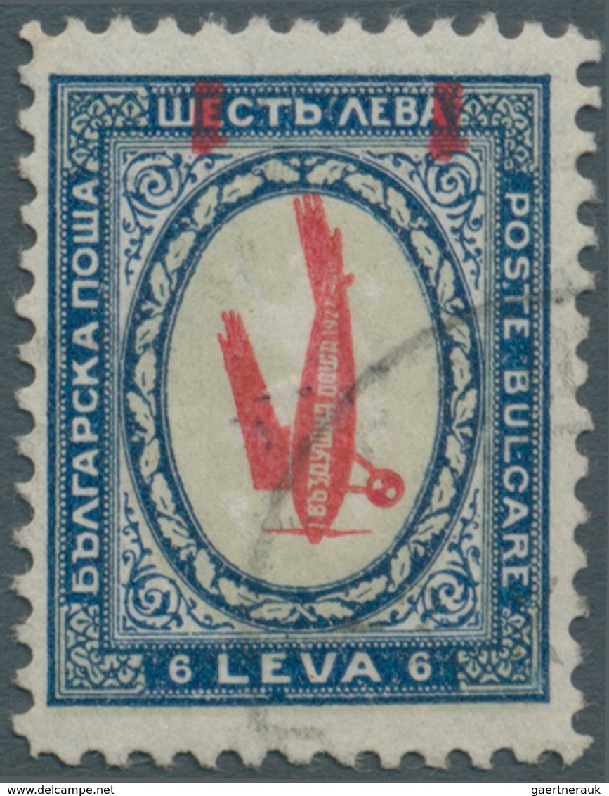 Bulgarien: 1927, Flugpostausgabe 1 L Auf 6 L Blau/mattgrün, Mit Kopfstehendem, Rotem Aufdruck Der Ne - Gebraucht