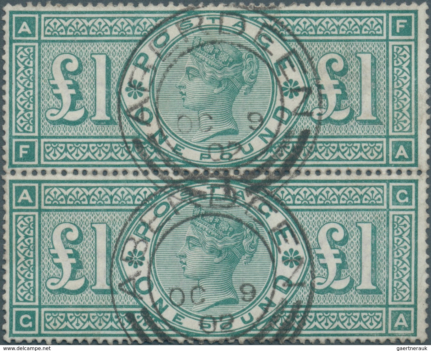 Großbritannien: 1891, Queen Victoria £ 1 Green, Vertical Pair FA-GA, Very Fresh Colours And Perfect - Andere & Zonder Classificatie