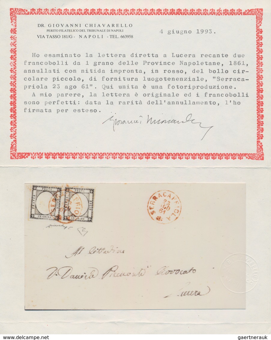 Italien - Altitalienische Staaten: Neapel: 1861. SERRACAPRIOLA 23 AGO 61 In Rot, Sehr Klar Auf Zwei - Napels