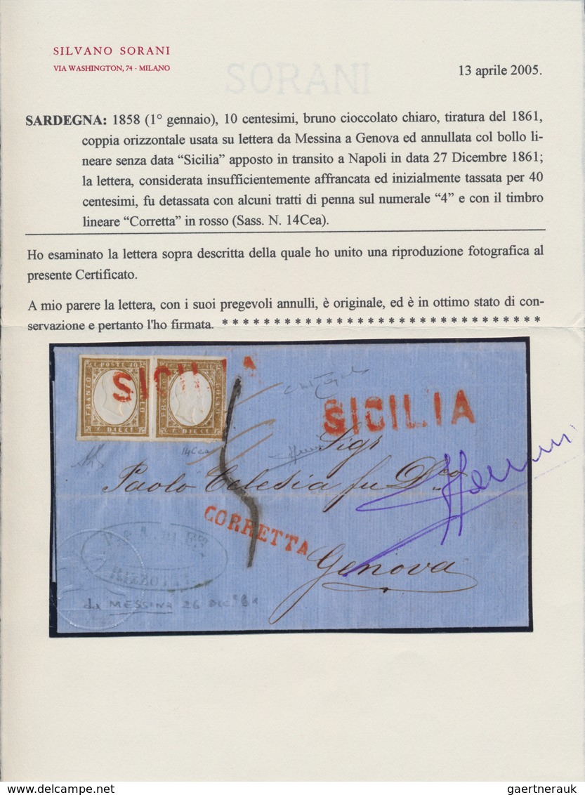 Italien - Altitalienische Staaten: Sardinien: 1861. SICILIA, Roter L1 Auf Vollständigem Blauen Faltb - Sardinien