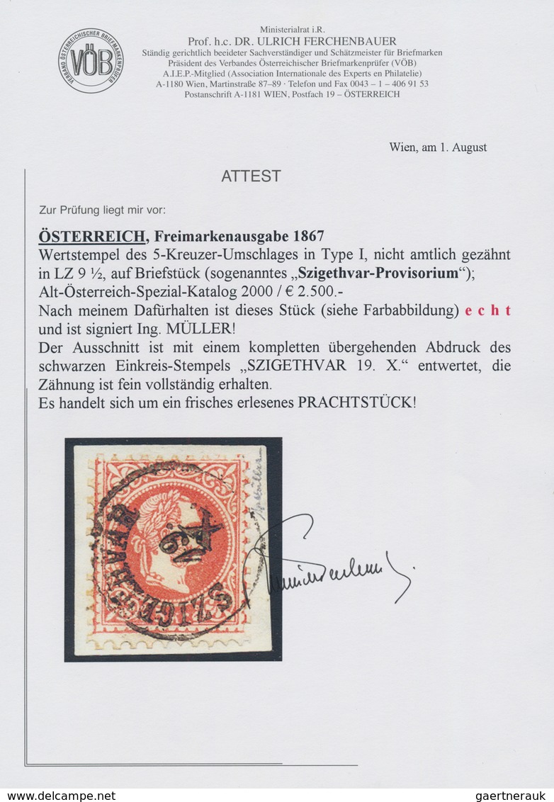 Österreich: 1867: Wertstempel Des 5-Kreuzer-Umschlages In Type I, Nicht Amtlich Gezähnt In LZ 9 1/2 - Storia Postale