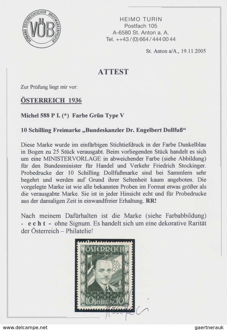 Österreich: 1936, 10 Schilling Freimarke "Bundeskanzler Dr. Engelbert Dollfuß". Diese Marke Wurde Im - Briefe U. Dokumente