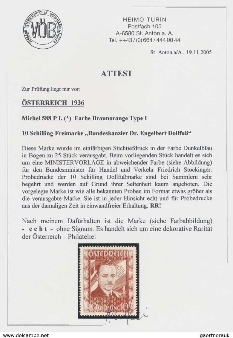 Österreich: 1936, 10 Schilling Freimarke "Bundeskanzler Dr. Engelbert Dollfuß". Diese Marke Wurde Im - Briefe U. Dokumente