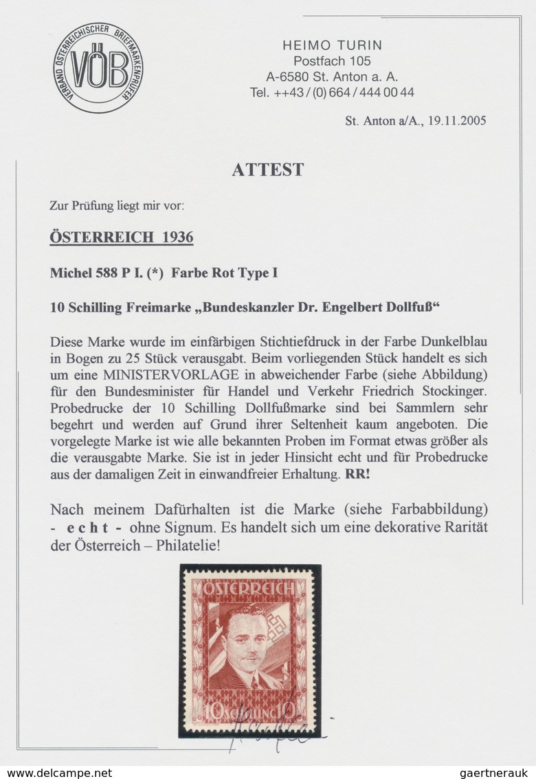 Österreich: 1936, 10 Schilling Freimarke "Bundeskanzler Dr. Engelbert Dollfuß". Diese Marke Wurde Im - Briefe U. Dokumente