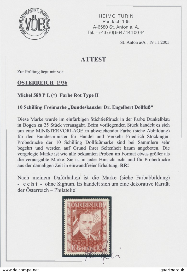 Österreich: 1936, 10 Schilling Freimarke "Bundeskanzler Dr. Engelbert Dollfuß". Diese Marke Wurde Im - Brieven En Documenten