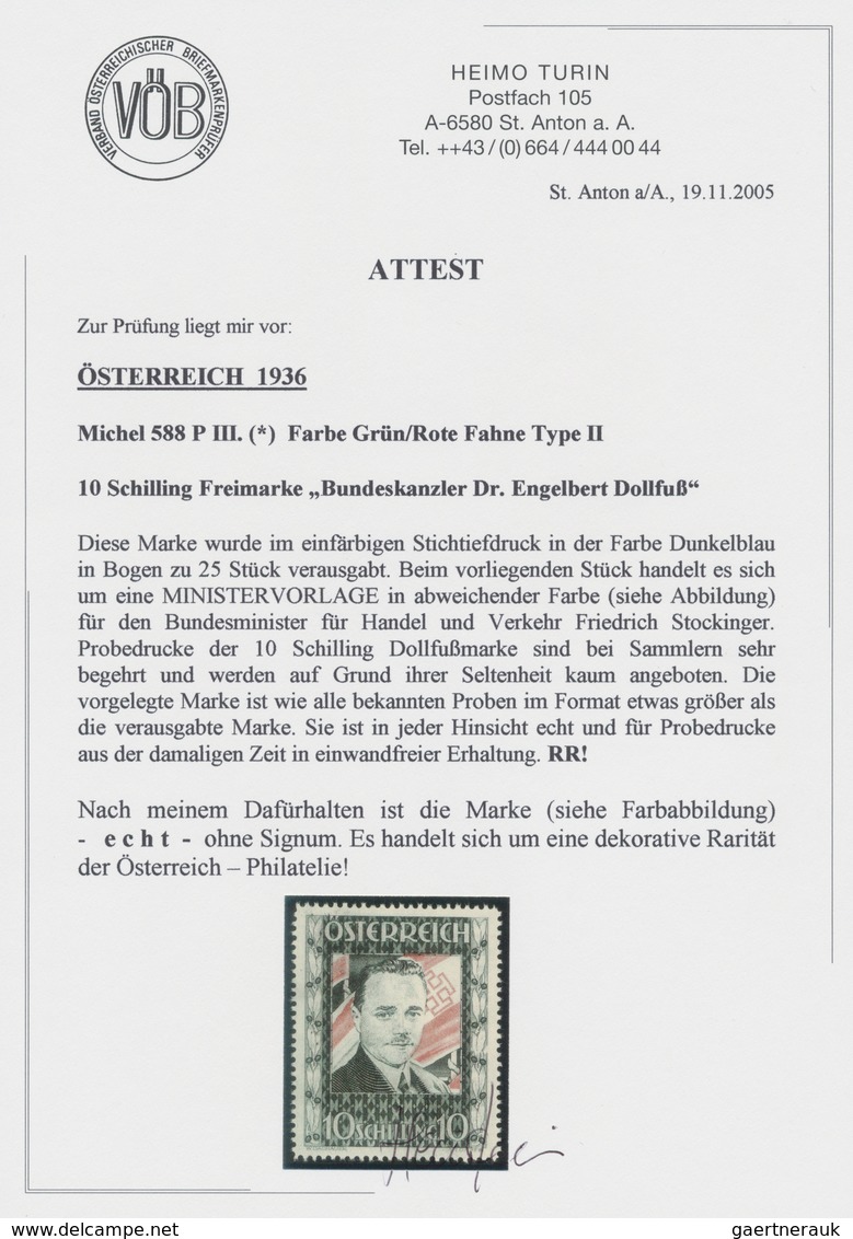 Österreich: 1936, 10 Schilling Freimarke "Bundeskanzler Dr. Engelbert Dollfuß". Diese Marke Wurde Im - Briefe U. Dokumente