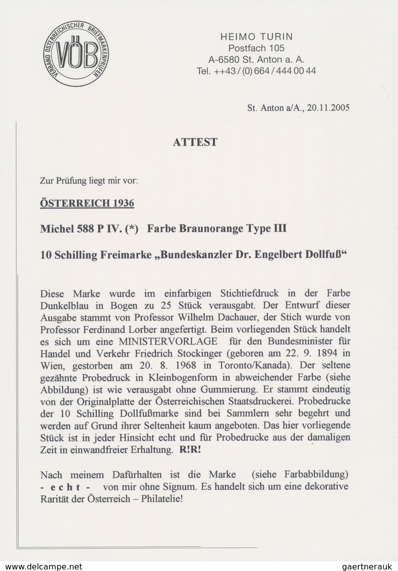 Österreich: 1936, 10 Schilling Freimarke "Bundeskanzler Dr. Engelbert Dollfuß". Diese Marke Wurde Im - Lettres & Documents