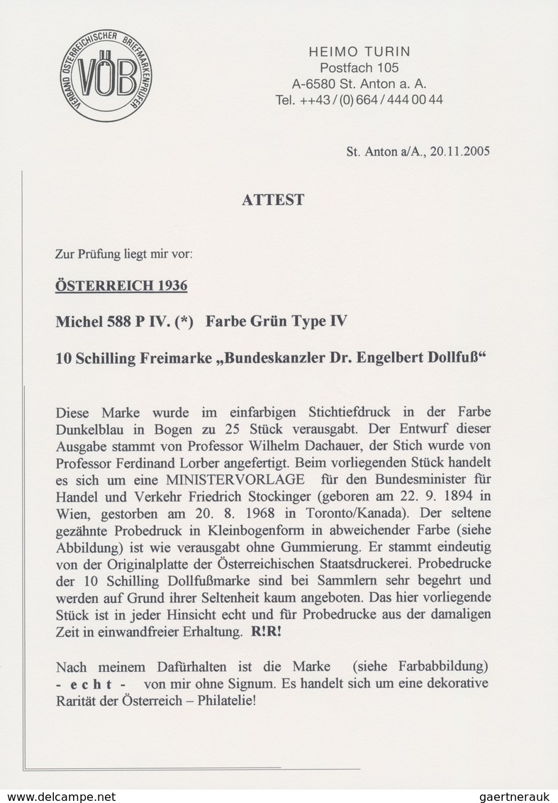 Österreich: 1936, 10 Schilling Freimarke "Bundeskanzler Dr. Engelbert Dollfuß". Diese Marke Wurde Im - Lettres & Documents